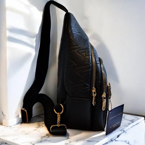 Adrienne Vittadini AV Borsetta Collection Sling Bag Handbag Black Gold NWT - Picture 6 of 15